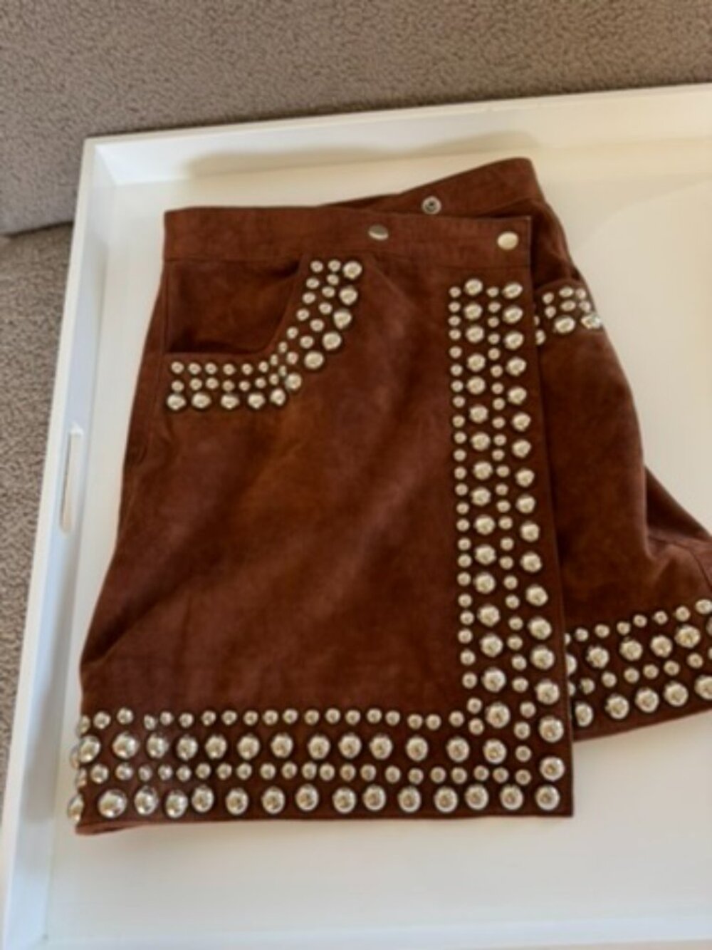 Free People Understated Leather Goat Suede Studded Skirt - Brown/XS - Picture 4 of 7